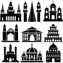 World Religious and Cultural Architecture Vector Icon Set