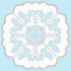 Elegant Pastel Blue and White Mandala Design Symmetrical Floral Pattern