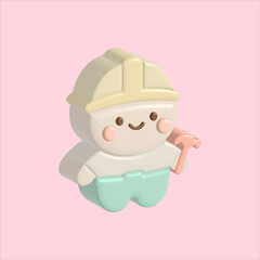 Diligent Pastel 3D Construction Worker Character