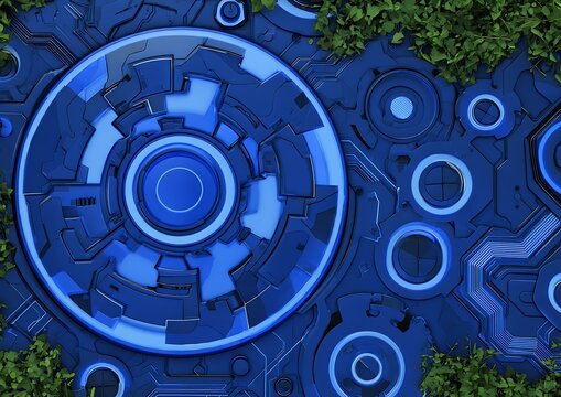 Blue technology interface with nature blend