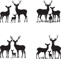 set of deer silhouettes, deer, animal, silhouette, reindeer, vector, nature, wild, mammal, illustration, wildlife, stag, animals, antler, antelope, elk, cartoon, buck, antlers, hunting, forest, moose,