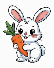 Fototapeta premium Adorable Cartoon White Rabbit Holding a Fresh Orange Carrot Illustration