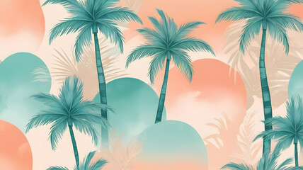 Obraz premium Seamless Summer Palm Tree Pattern in Pastel Colors