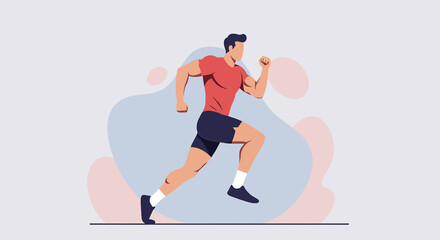 Man running in flat design style, perfect for marketing banners, web design elements, and fitness presentations.