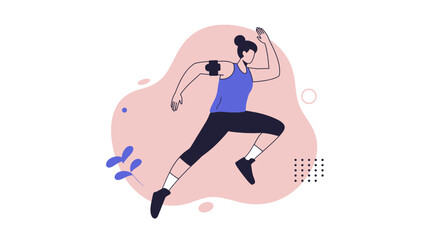 Modern illustration of a female athlete running, perfect for a landing page banner, marketing materials, website design, presentations, or infographics, using a flat design style.