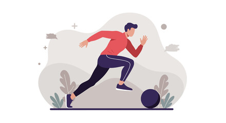 A dynamic flat design illustration depicts a man actively running, symbolizing fitness, health, and a healthy lifestyle, ideal for modern web design banners.