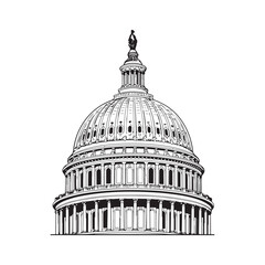 Classical domed building architectural illustration with detailed facade and columns