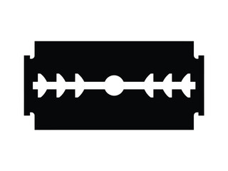 A black and white icon of a straight razor blade in a minimalist design