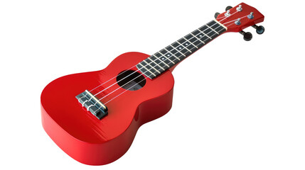 Bright red ukulele on transparent background ready for music-making and performance at any gathering or event