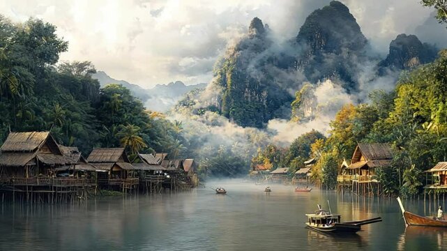 peaceful thai riverbend video