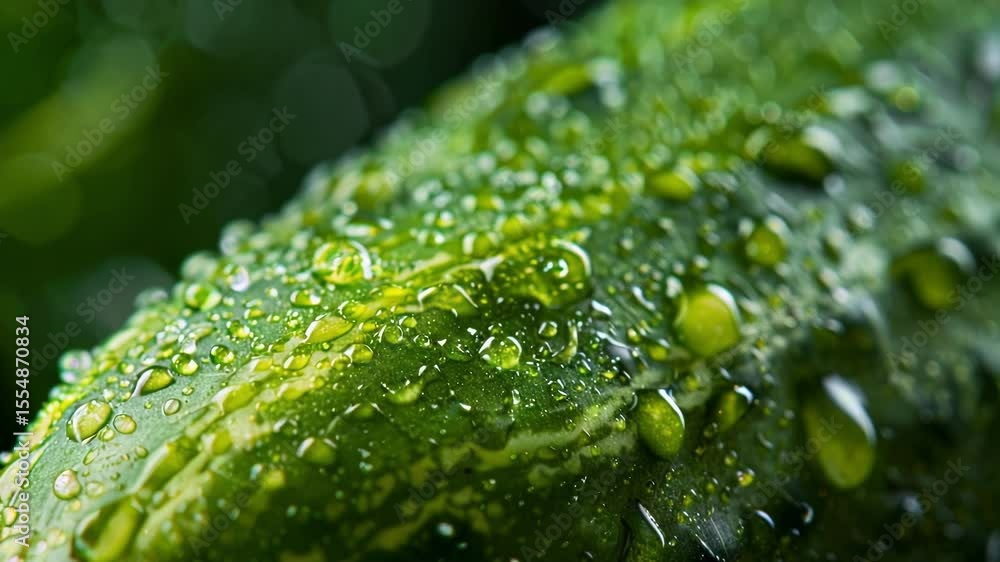 Poster close up of a fresh cucumber glistening with water droplets, capturing the essence of freshness and 