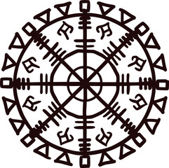 Nordic runic compass vegvisir symbol, ancient icelandic magical stave for protection and navigation isolated