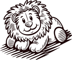 Obraz premium Cute hand drawn lion illustration with friendly expression and playful pose on white background