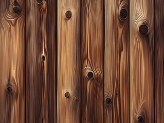 Close-up of wooden planks with natural grain knots and warm brown tones on rustic surface