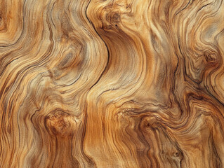 Beautiful close-up of polished natural wood with swirling grain patterns and warm brown tones