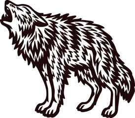 Obraz premium Howling wolf illustration in monochrome bold lines isolated on white background, stylized wild animal design