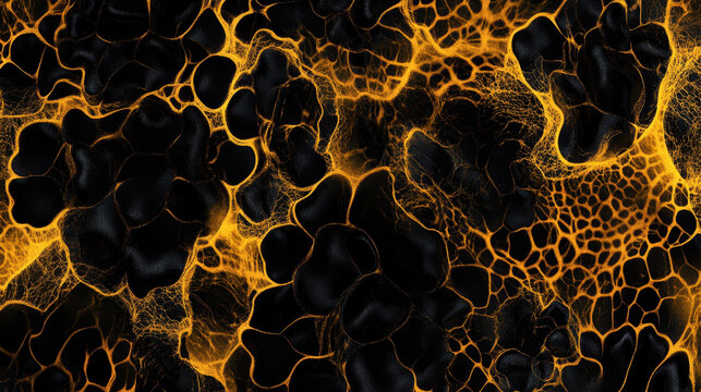 Intricate abstract pattern of glowing orange mesh and black organic shapes resembling cellular structures - Powered by Adobe