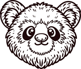 Fototapeta premium Cute panda bear face in black and white line art illustration for children’s books and coloring pages