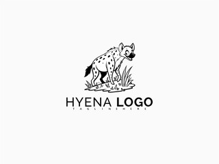 Fototapeta premium Adorable cartoon baby hyena vector logo in black and white. Designed for zoo-themed children’s books, sticker sheets, and product branding for baby merchandise.