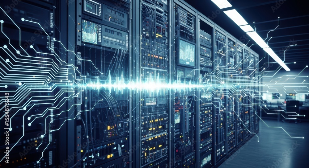 Poster innovative data center with high-tech circuitry designed for advanced computing solutions