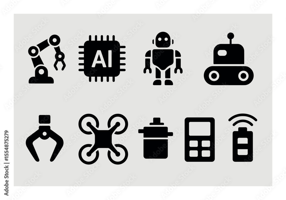 Poster robotics and ai solid icon set. technology, automation, innovation symbols