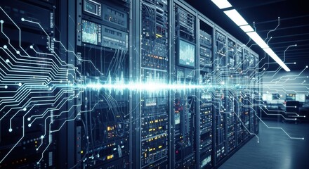 Fototapeta premium Innovative Data Center with High-Tech Circuitry Designed for Advanced Computing Solutions