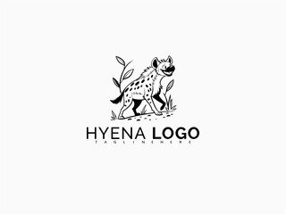 Adorable cartoon hyena vector logo design in black and white. Great for zoo-themed children’s branding, sticker icons, animal books, and educational illustrations.


