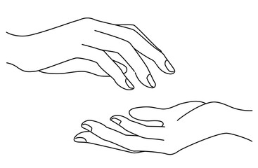2人の手と手が触れ合う瞬間を描いたシンプルな線画のベクターイラスト