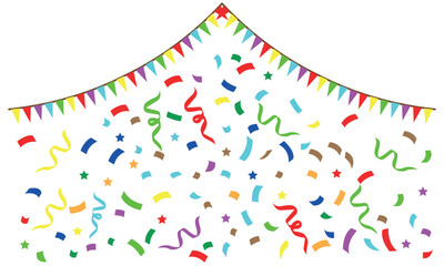 Colorful Confetti and Bunting Banner Celebration Background Vector illustration.