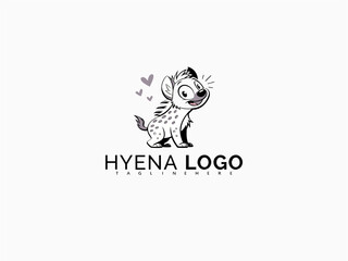 Fototapeta premium Cheerful cartoon hyena logo vector illustration in black and white. Designed for zoo book branding, children’s sticker packs, baby labels, and educational materials.