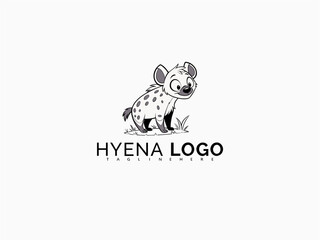 Smiling cartoon hyena mascot logo vector in black and white. Designed for children’s book branding, educational games, sticker labels, and zoo-themed merchandise.

