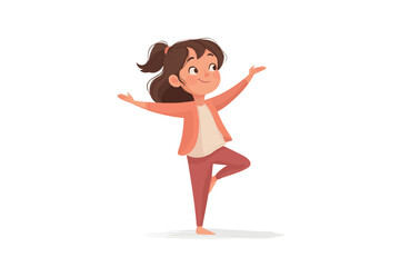 Cute little girl balancing on one foot - Early childhood milestone in physical development illustration