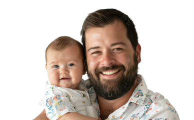 Father holding baby with joyful smile on a transparent background in a cheerful moment together