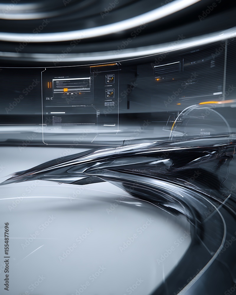 Poster futuristic interface with abstract chrome elements