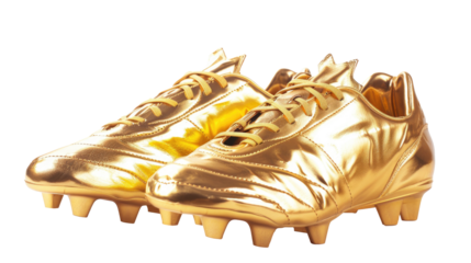 Golden soccer cleats on a transparent background showcasing a stylish design for performance on the field
