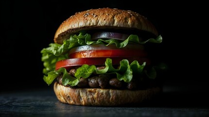 Gourmet Veggie Burger with Lettuce, Tomato, and Beans – High-Resolution Food Photography