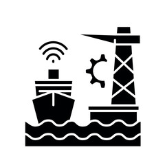 AI port management black flat icon for digital and print projects.