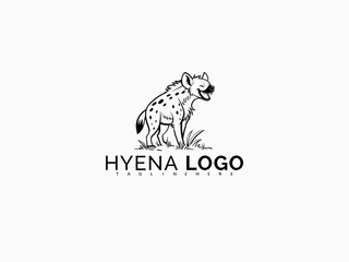Fototapeta premium Friendly hyena mascot cartoon vector logo. Black and white design for baby toys, branding projects, zoo-themed children’s books, sticker art, and educational illustrations.