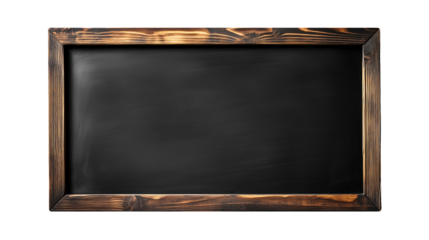 A blank blackboard with a burnt frame on a transparent background
