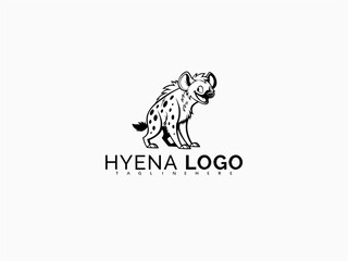 Fototapeta premium Clean vector logo of a cute hyena in cartoon black and white style. Ideal for branding baby products, zoo toys, kids’ apparel, educational tools, and sticker branding.