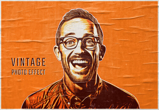 Vintage Photo Effect On Poster Texture Mockup
