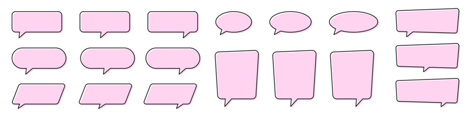 Pink Speech Bubble Set. Flat Pink Communication Bubbles. Text, Chat, Dialog Icons.