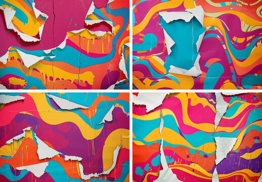 6 Ripped Paper Collage Pop Art Textures Collection