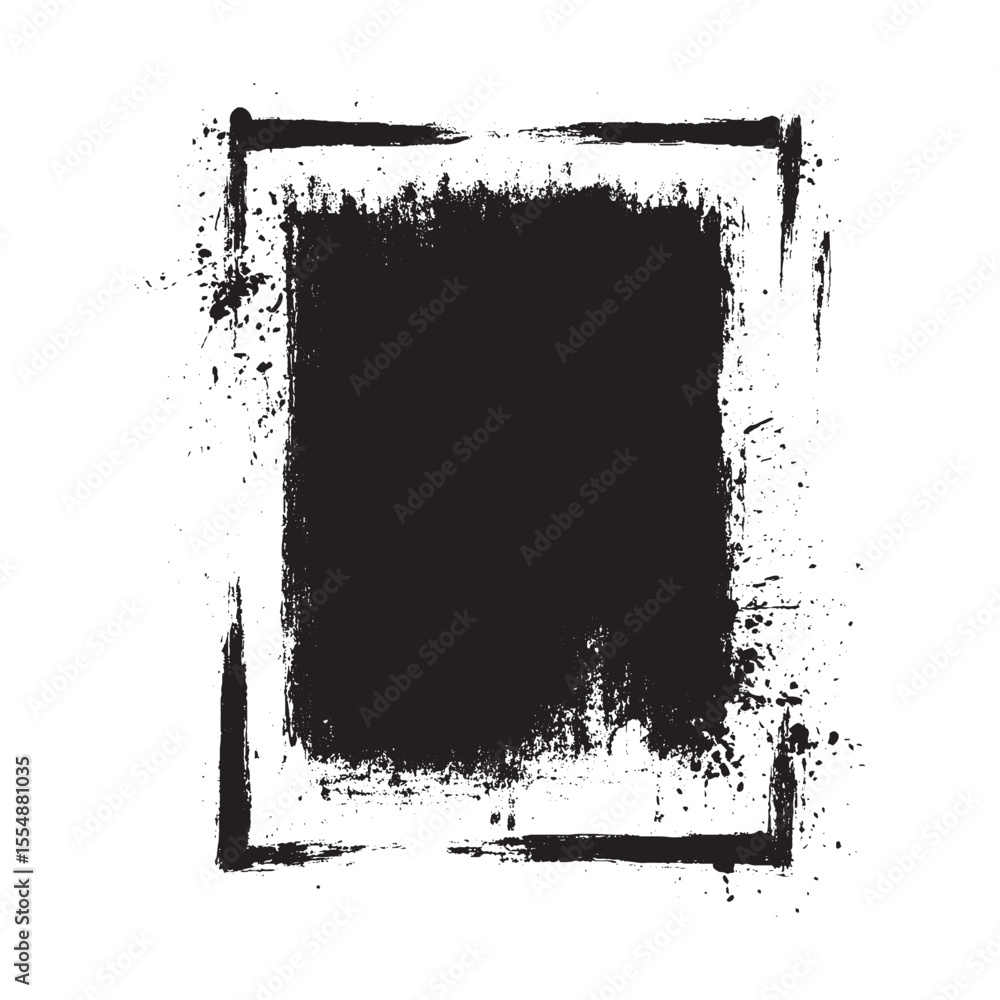 Poster grunge square black brush frame with splatter texture isolated on white background vector template d