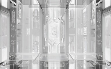 Futuristic all white interior space design