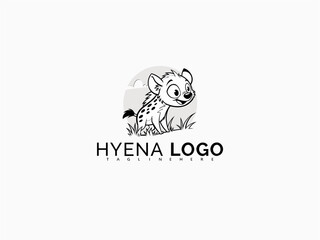 Obraz premium Clean cartoon vector logo of a cute baby hyena in black and white. Perfect for branding kids’ items, educational books, zoo-themed toys, or animal character merchandise.