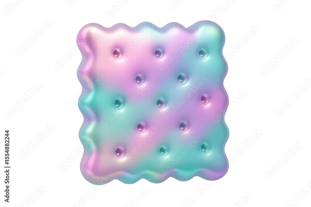 Poster pastel-colored holographic cracker with holes, creating a playful and futuristic snack concept on a 