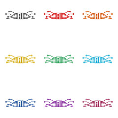 Naklejka premium AI Processor icon isolated on white background. Set icons colorful