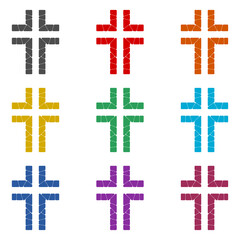 Christian Cross stone icon isolated on white background. Set icons colorful