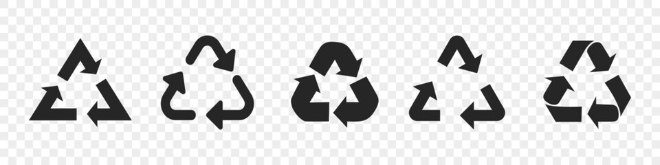 Recycling symbols collection. Set of recycle icons in black. Vector illustration